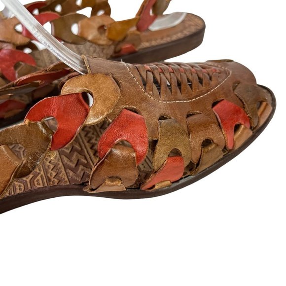 Mainframe Main Frame Women's 30137 Link Boho Peep Toe Genuine Leather Flats 9 M - Picture 12 of 16